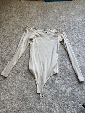 Abercrombie & Fitch Beige Off Shoulder Long Sleeve Bodysuit